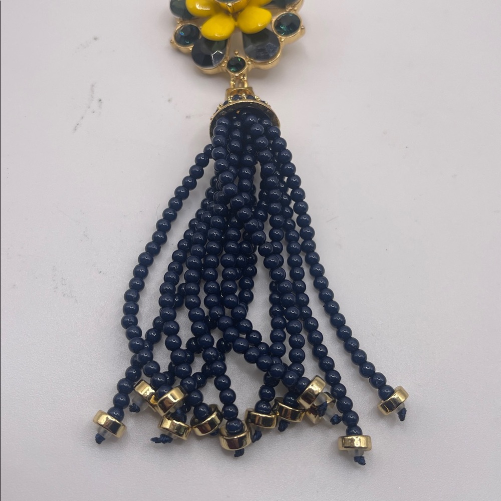Gold and Blue Beaded Tassel Necklace Talbots - Picture 3 of 6